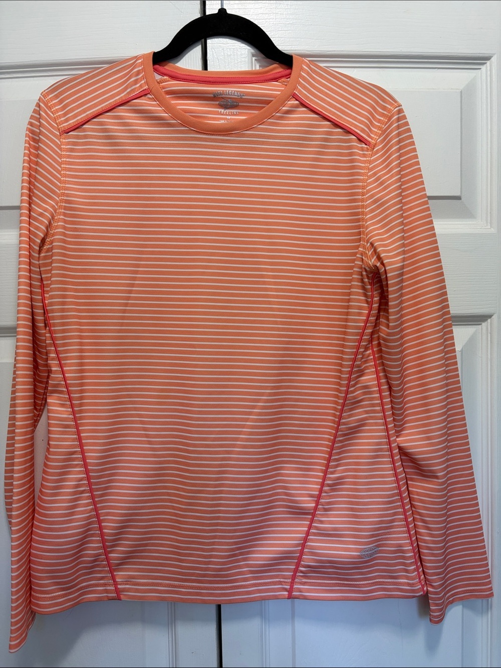 Reel Legends Coral and White Striped Long-Sleeve Tee